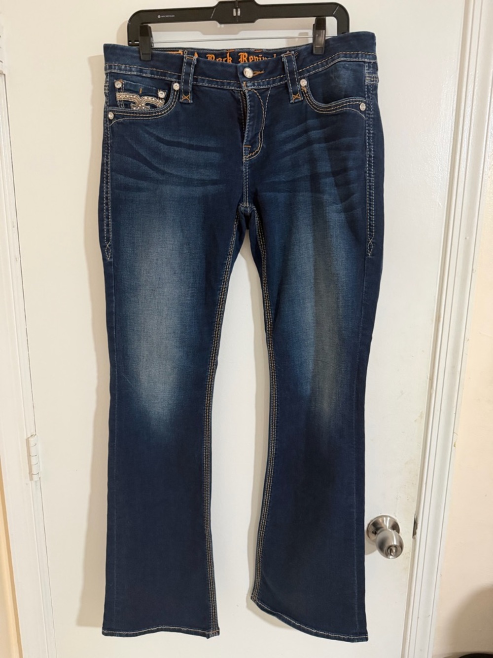 Rock Revival Indigo Boot Cut Jeans with Embellished Pockets